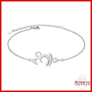 Sterling Silver Om Breathe Symbol Bracelet 7+2 Inch Lobster Clasp
